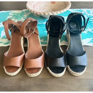 Vince Camuto Leather Espadrille Wedge Sandals in Brown and Black sz 9.5